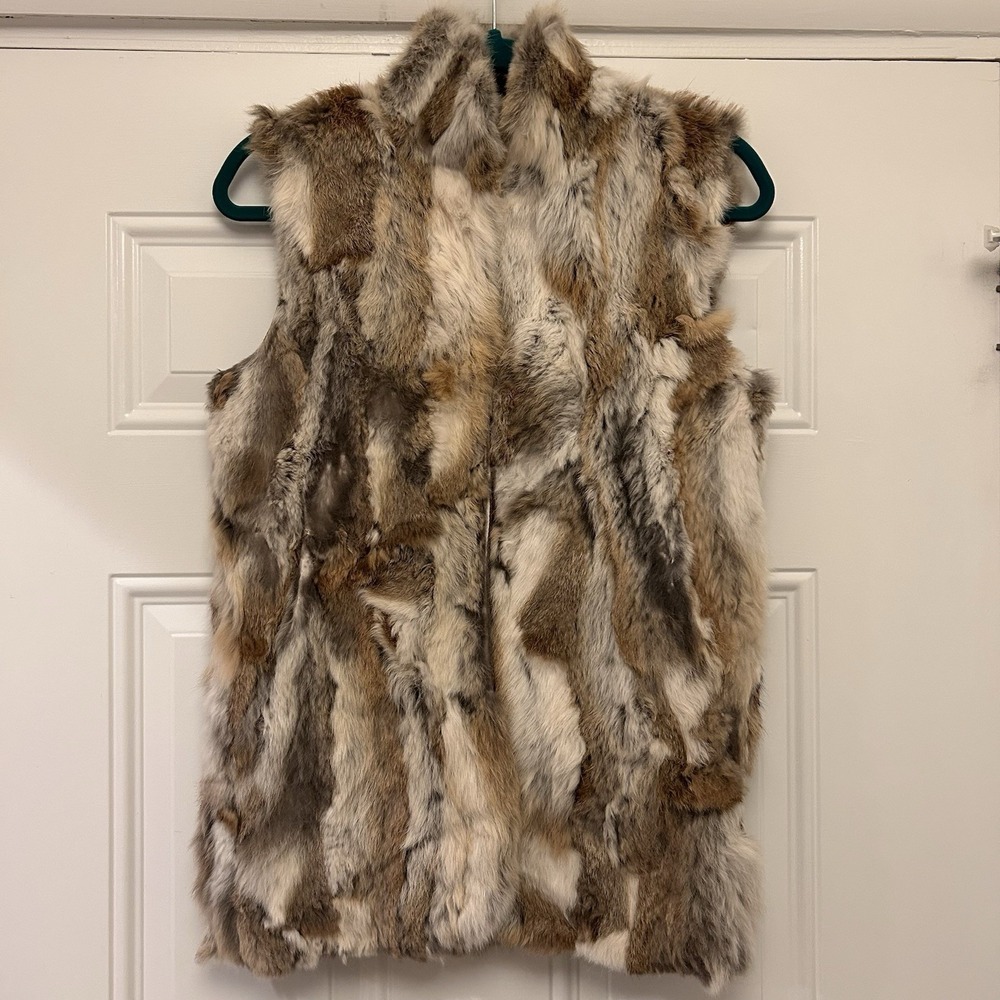 Adrienne Landau Vest Genuine Real Rabbit Fur Multi Small Layering Cozy Luxury